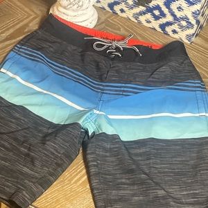 Mens Striped Swim Trunks with Pockets